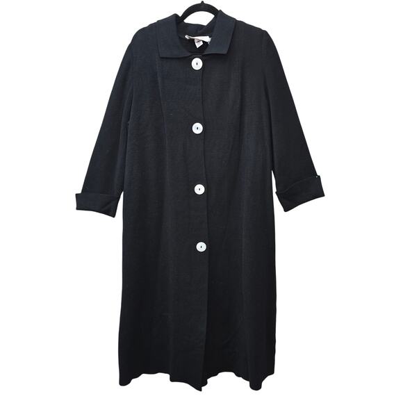 Vtg Alexis Long Knit Pure Virgin Wool Coat Women Small Black Old Money Lagenlook - Picture 1 of 15